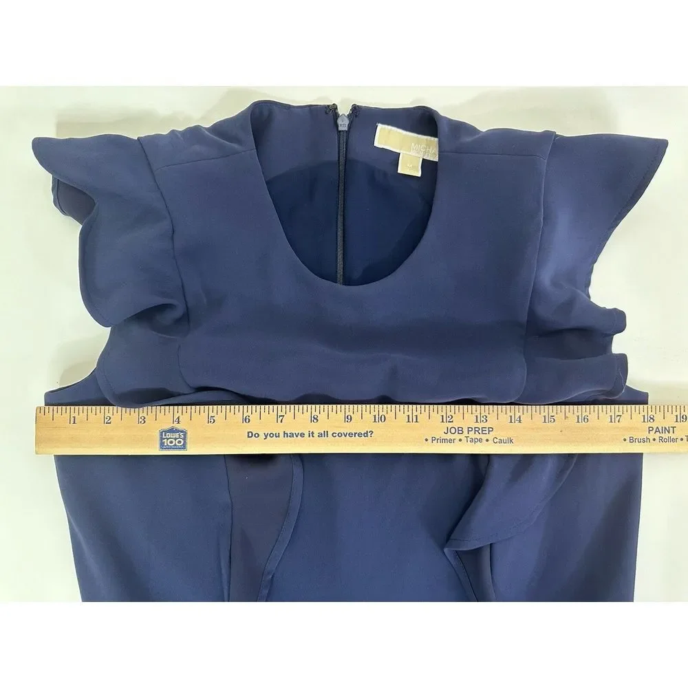 Michael Kors Jumpsuit Women's Medium Ruffle Zipper Pockets Business Casual Navy